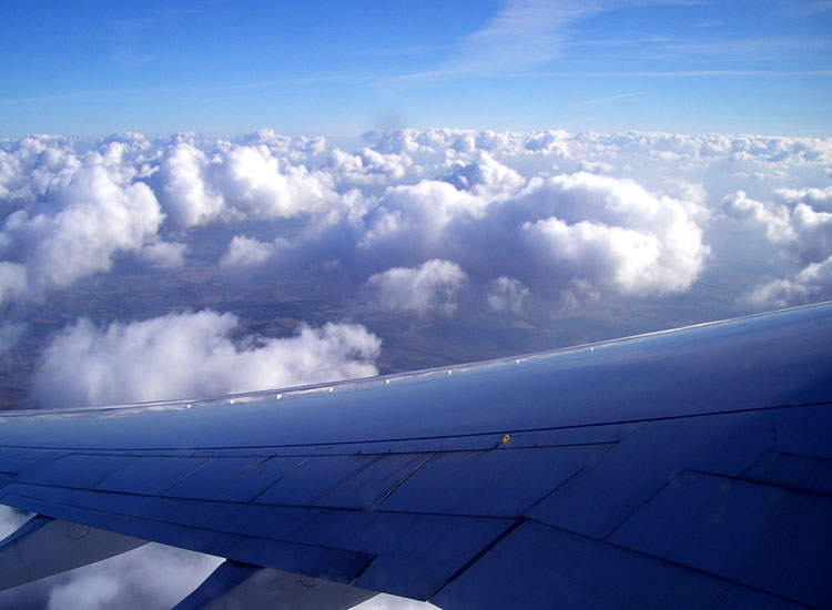 Airplane wing in flight
